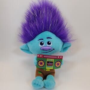 DreamWorks Trolls World Tour Branch Plush Doll 9" Blue Purple Hair Boombox